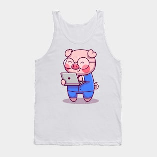 Cute Pig Businessman With Laptop Tank Top